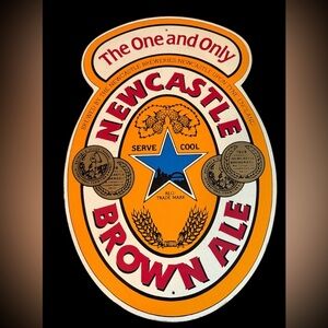 Vintage NEWCASTLE BROWN ALE The One and Only, Fiber Board Masonite Beer Sign